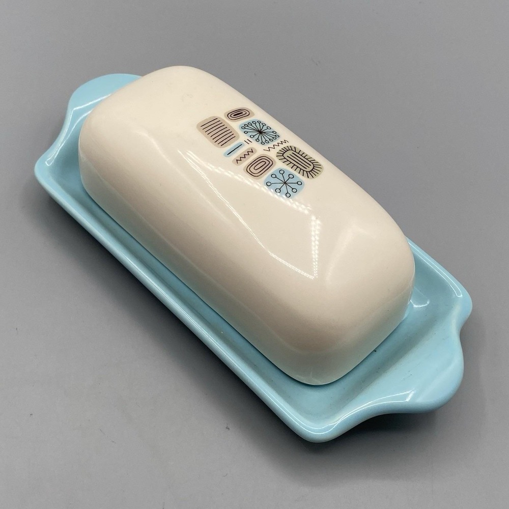 Vintage Canonsburg Temporama Butter Dish Mid Century Atomic Ceramic Blue